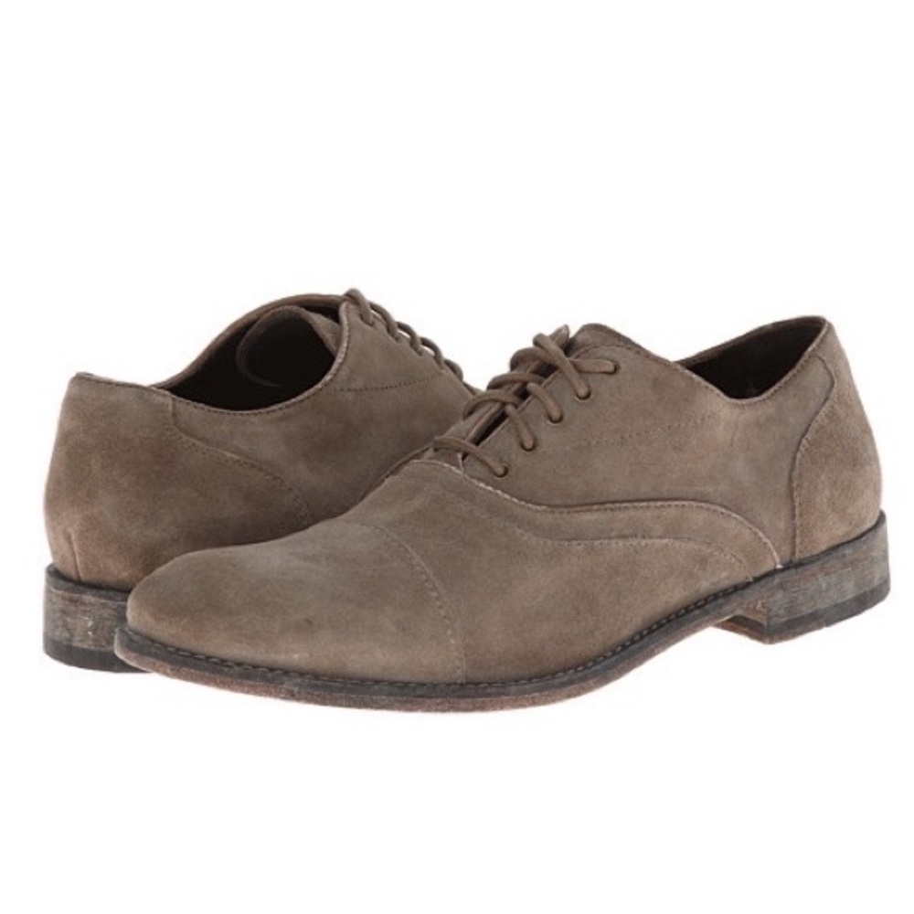 John Varvatos Taupe Lightly Distressed Suede Lace Up Oxford Casual Shoe